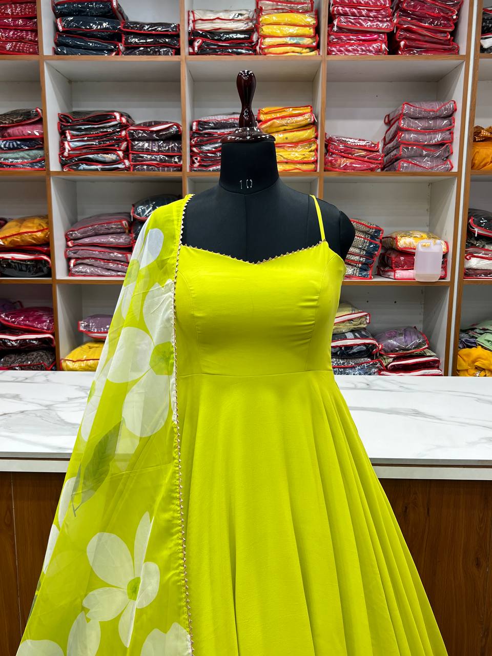 Beautiful Neon Liril Color Faux Georgette Base Party Wear Style Suit With Dupatta Set