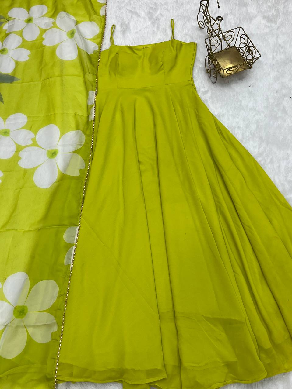 Beautiful Neon Liril Color Faux Georgette Base Party Wear Style Suit With Dupatta Set