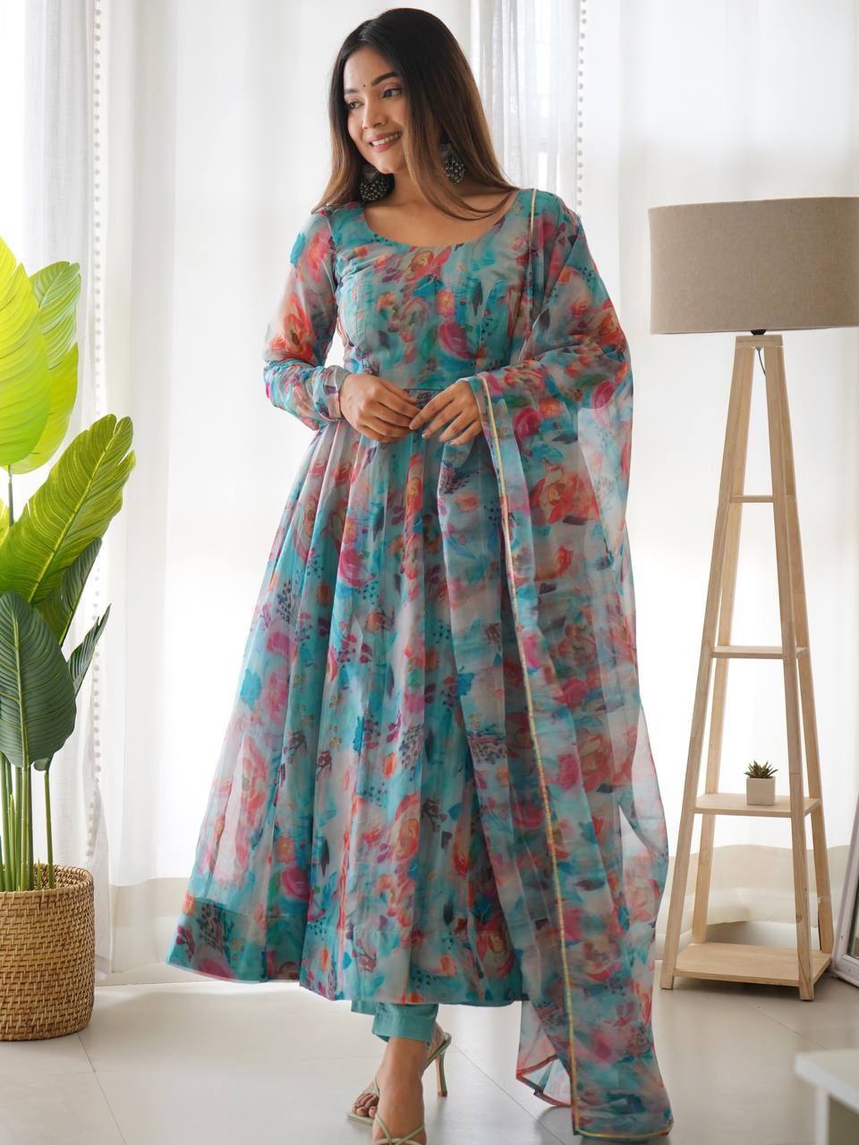 organza anarkali dress designs Darya Blue Designer Organza Anarkali Suit Set for Women Online UrbanStree