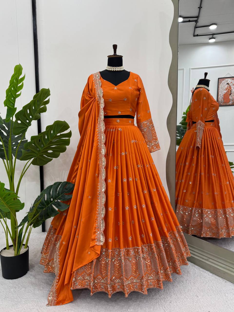 Orange Fanta Embroidered Lehenga Choli for Women – Perfect for Weddings and Festivals