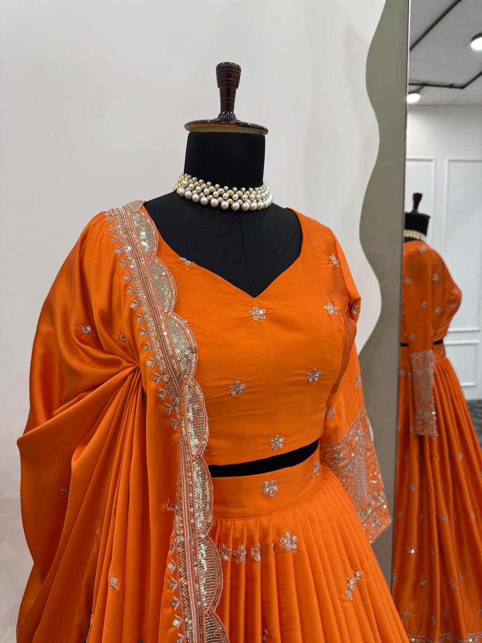 Orange Fanta Embroidered Lehenga Choli for Women – Perfect for Weddings and Festivals