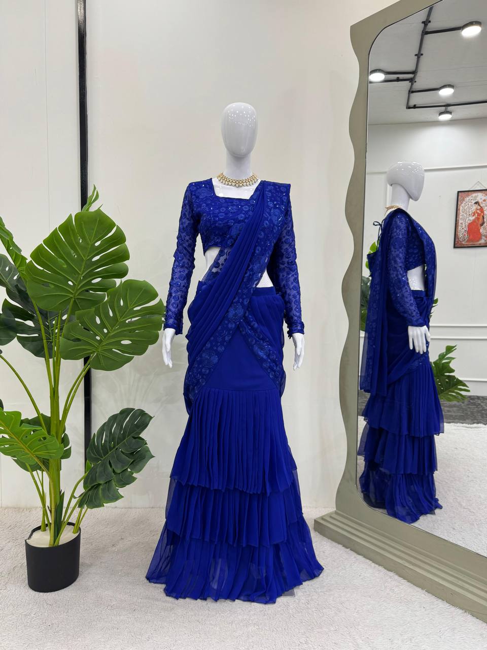 Shop Elegant Blue Half Saree for Weddings and lehenga saree for party and functions