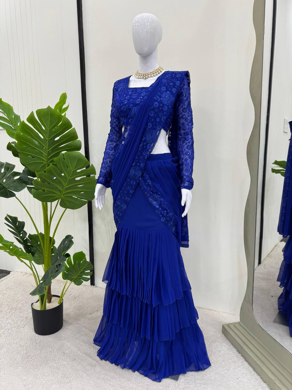 Shop Elegant Blue Half Saree for Weddings and lehenga saree for party and functions