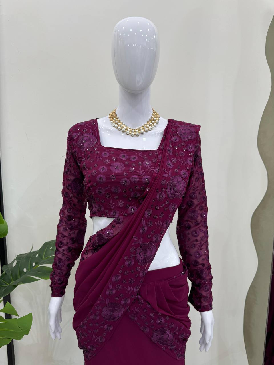 Shop Elegant Wine Half Saree for Weddings and lehenga saree for party and functions