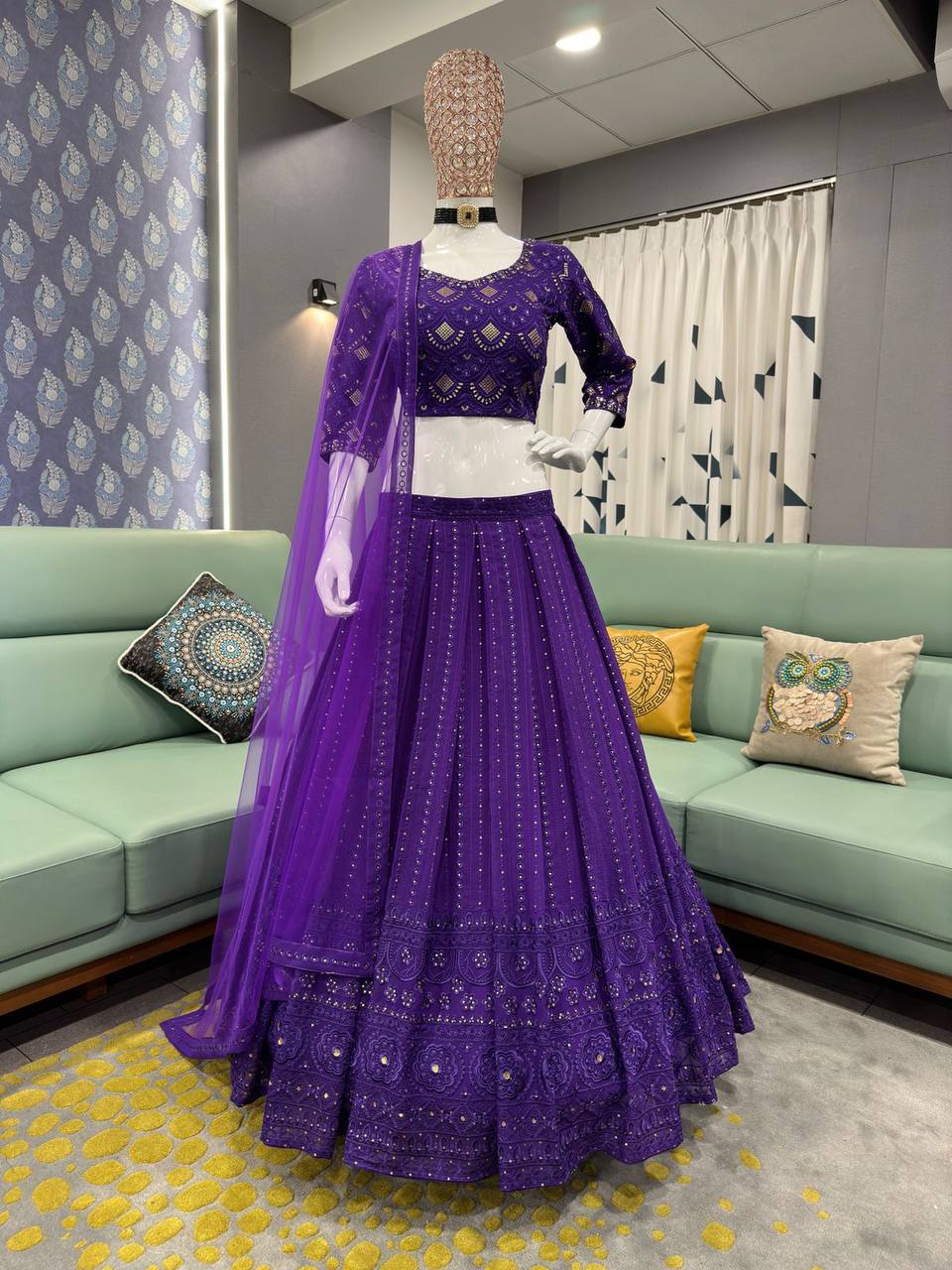 Complete set of Purple Lehenga with Matching Lucknowi Embroidered Choli and Dupatta – Ideal for Weddings and Festivals