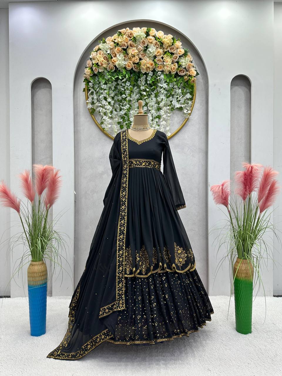 Beauty Black Royal Look Anarkali Style Based in Soft Georgette Fabric Designer Suit