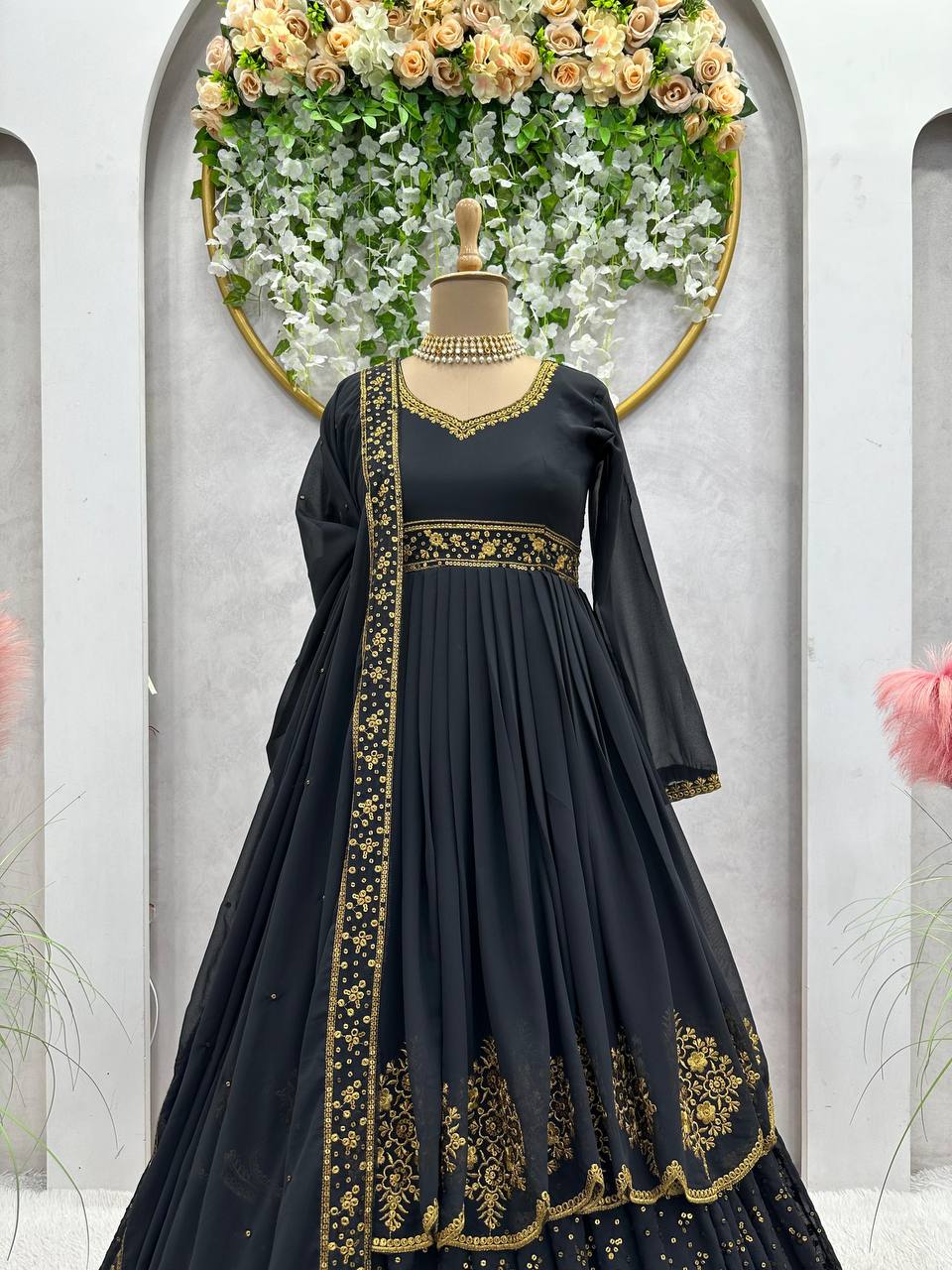 Beauty Black Royal Look Anarkali Style Based in Soft Georgette Fabric Designer Suit