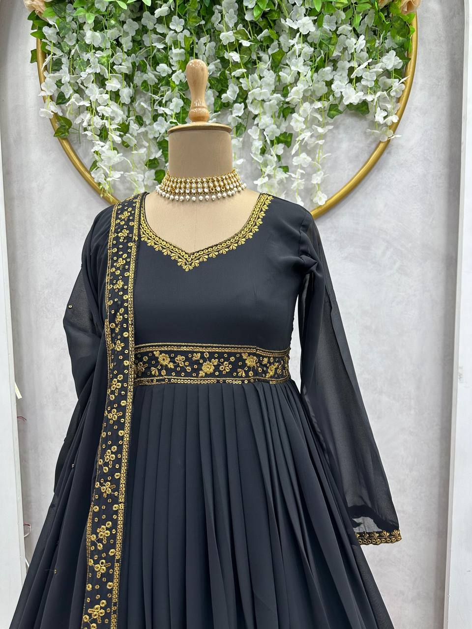 Beauty Black Royal Look Anarkali Style Based in Soft Georgette Fabric Designer Suit