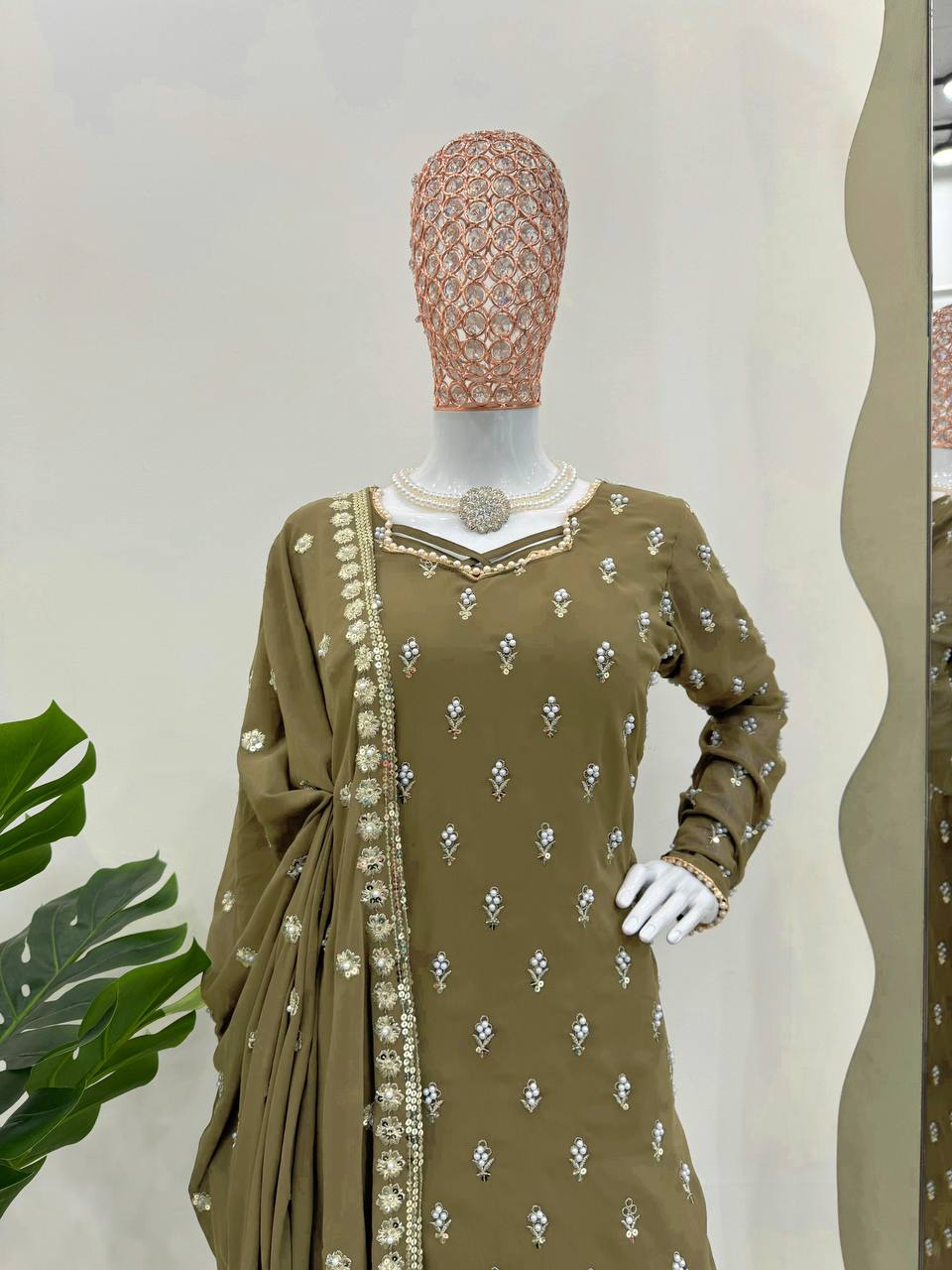 Elegant Mahendi Color Soft Georgette Fabric Designer Suit for Upcoming Festivals and Functions