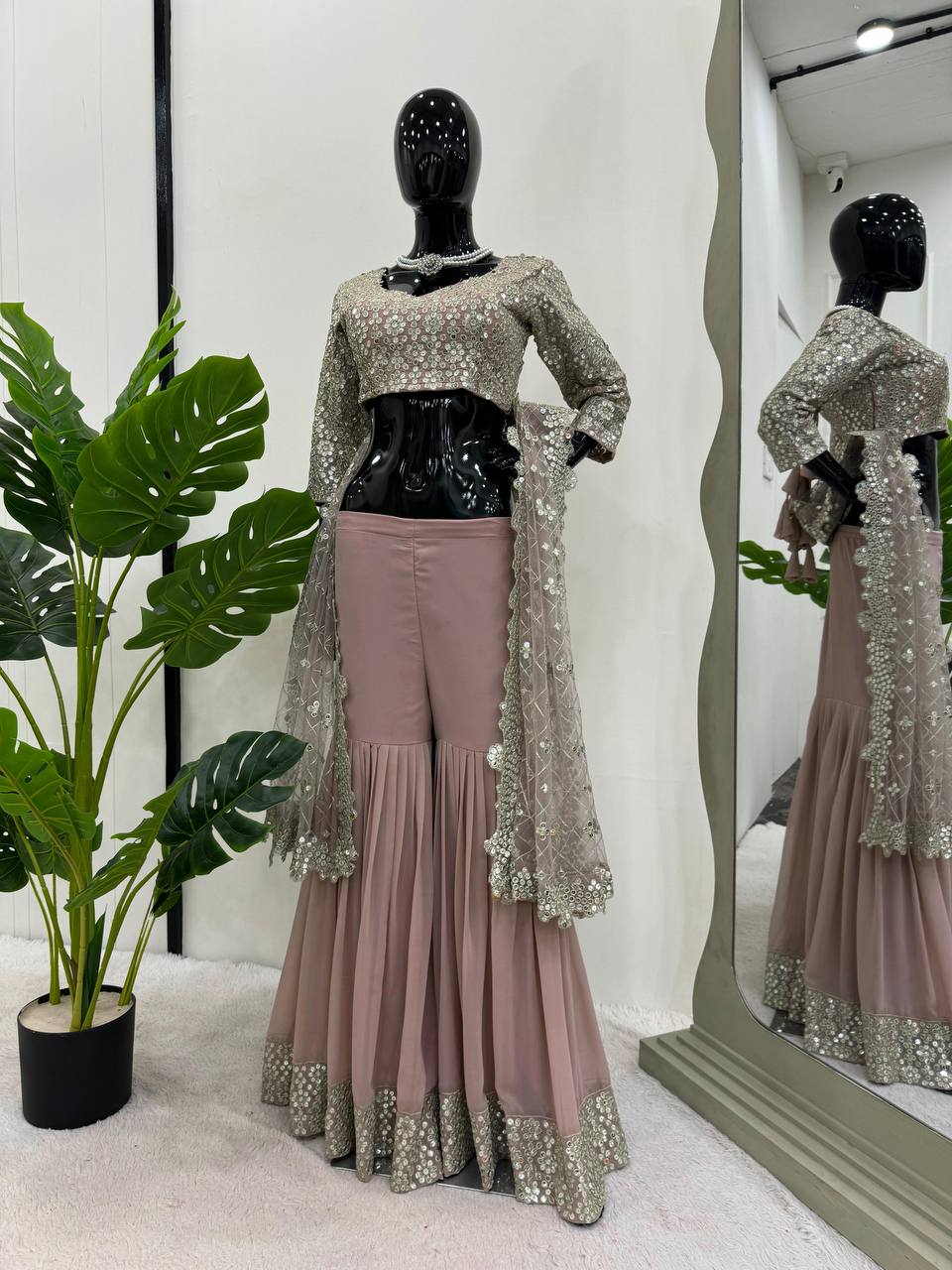 Classic Sharara Style with Blouse and Duppatta Set in Soft Georgette Fabric Designer Outfit