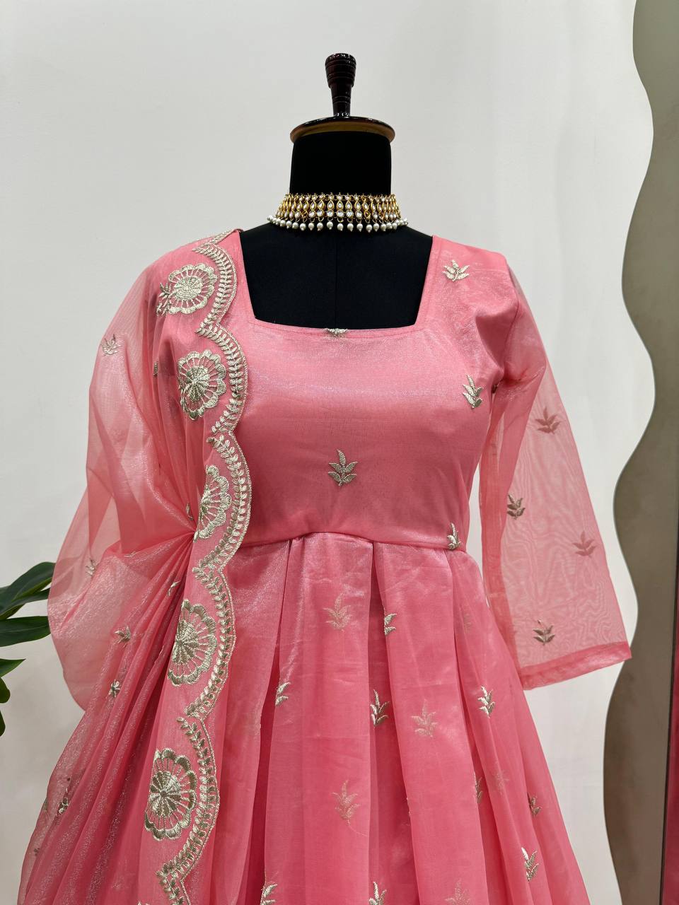 Beautiful Baby Peach Fully Flaired Anarkali in Soft Silk Organza Fabric Designer Suit