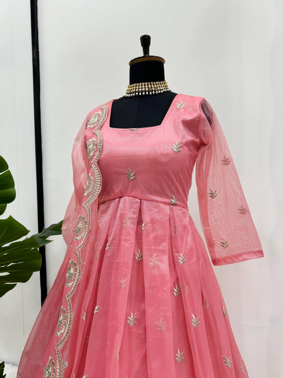 Beautiful Baby Peach Fully Flaired Anarkali in Soft Silk Organza Fabric Designer Suit