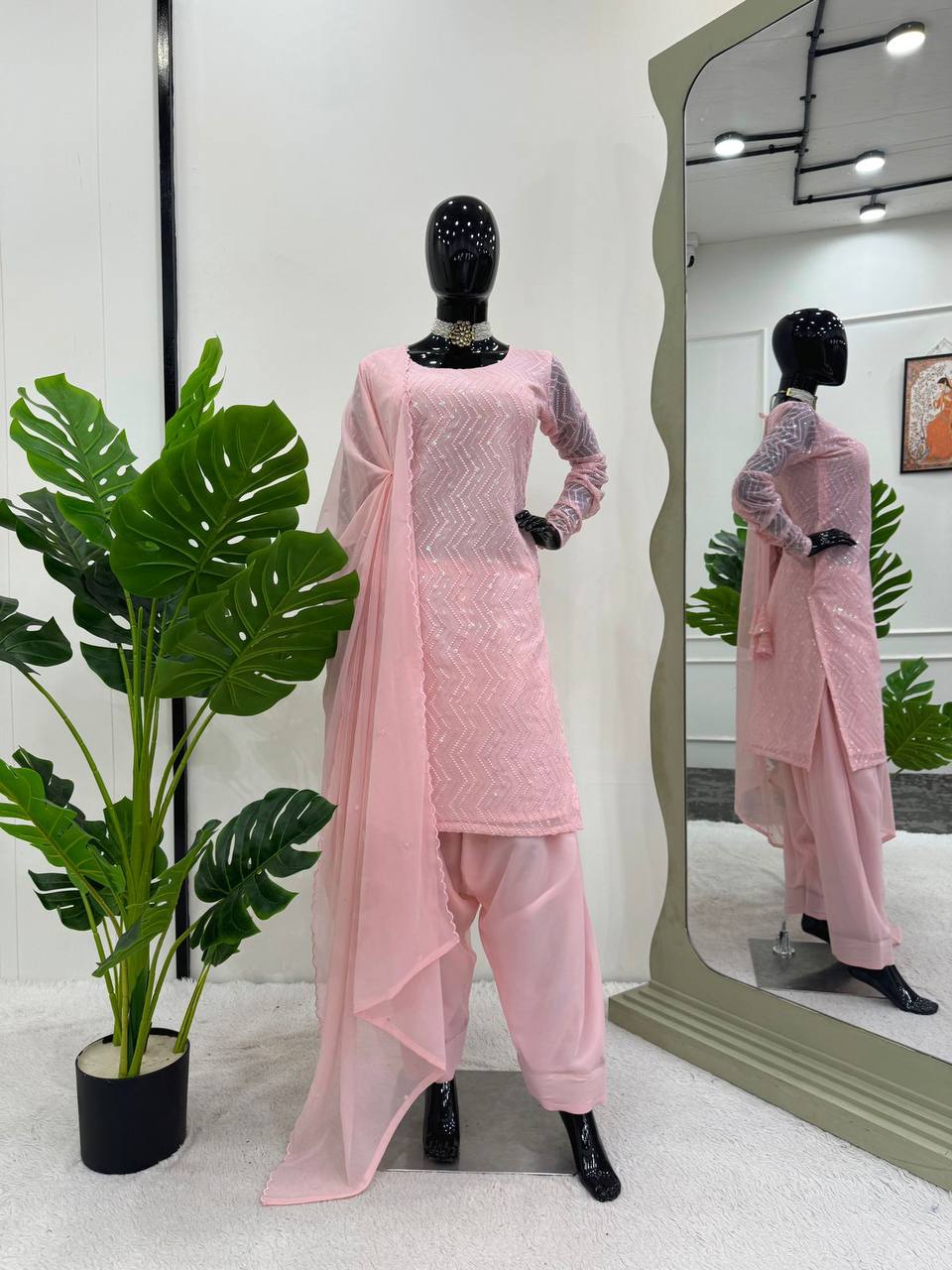 Beauty Baby Pink Patiyala Suit Fully Stitch in Soft Georgette Fabric Designer Suit